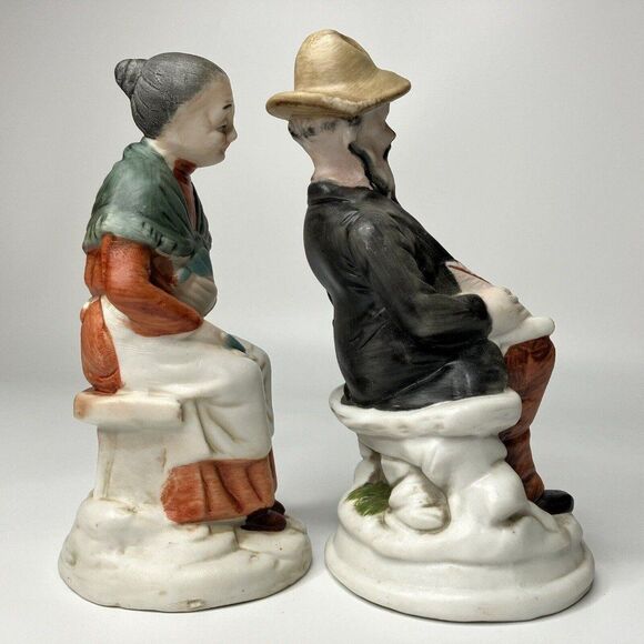 Flambro Porcelain Figurines Elderly Couple Reading Old Man Woman Seated Cards - Picture 3 of 11